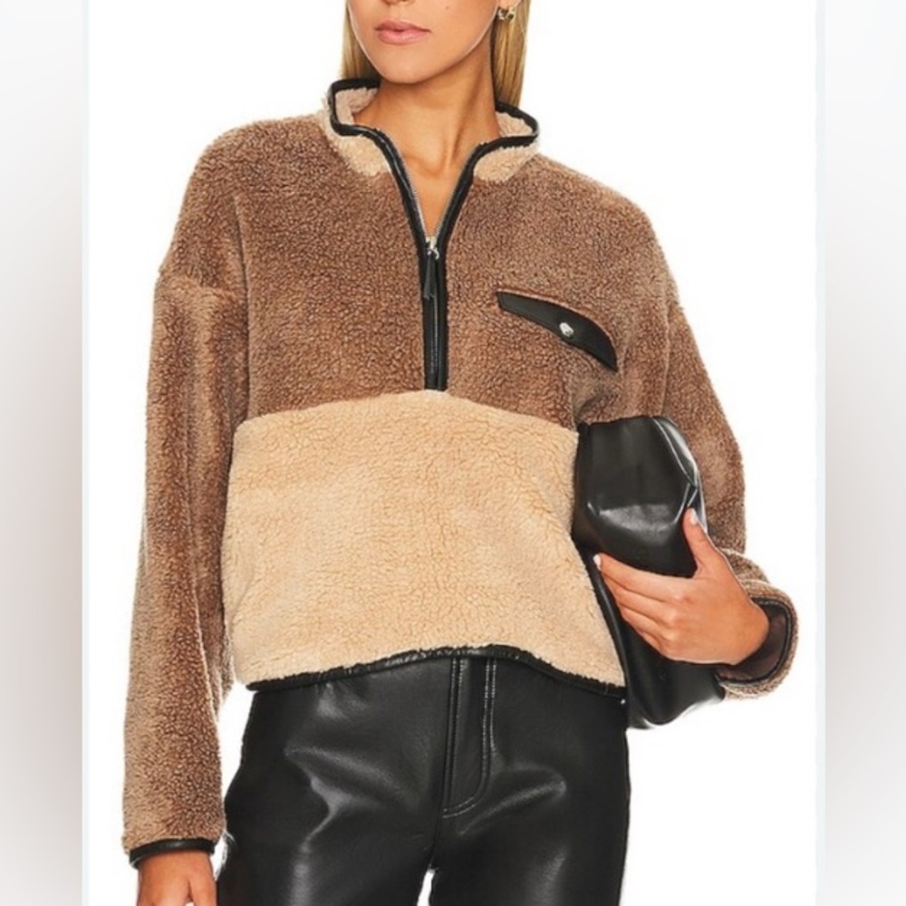 Anine Bing Brown and Tan Fleece half zip